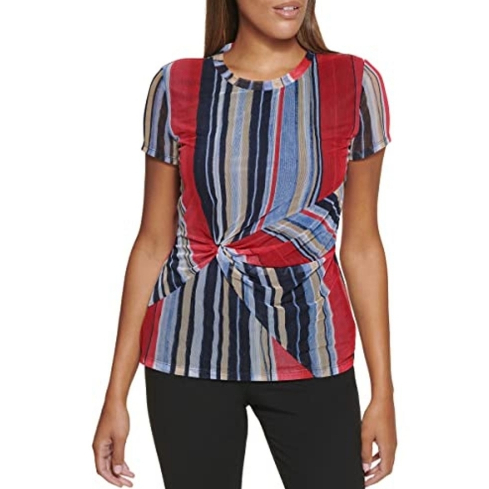 DKNY Multicolor Striped Twist Top Sz L